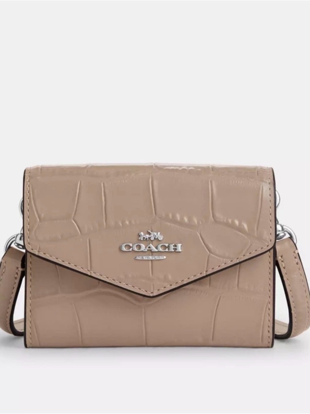 Coach Mini Envelope Wallet W/Strap In Embossed Crocodile Leather CU175 Stone